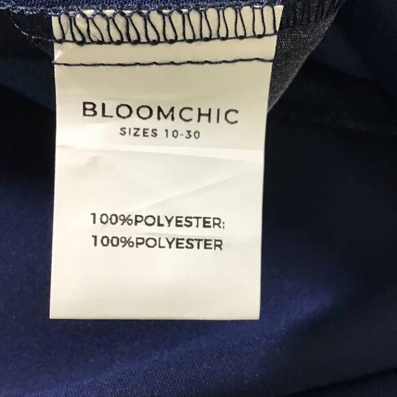 BLOOMCHIC SZ 10 L navy blue striped vneck belted short sleeve midi dress NWT B80 - Picture 6 of 7